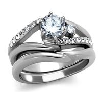 YourJewelleryBox Silver Ring Set Engagement Wedding Band 2 Pieces Stainless Steel Swirl (P)