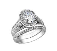 YourJewelleryBox Silver Ring Set Engagement Wedding Band Cubic Zirconia Rhodium (M)