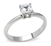 YourJewelleryBox Solitaire Princess Simulated Diamond Ring Stainless Steel Engagement Size O TK202