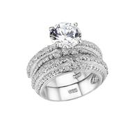 YourJewelleryBox Solitaire Ring Set Engagement Wedding Band Sterling Silver Hallmarked (Q)