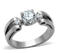 YourJewelleryBox Solitaire ring silver three stone engagement cubic zirconias stainless steel 316l stamped no plating no tarnish (L)