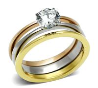 YourJewelleryBox Solitaire Simulated Diamonds Ring Set 3PCS TRI Colour Steel GD Wedding Size P TK620