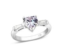 YourJewelleryBox Sterling Silver Heart Ring Light Amethyst Purple Hallmarked Three Stone Baguette (L)