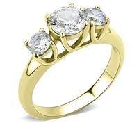 YourJewelleryBox Three stone gold ring annivesary past present future stamped cubic zirconia (N)
