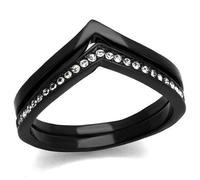 YourJewelleryBox Wedding Engagement Simulated Diamond Ring Stainless Steel Black Wishbone Size O Tk2302