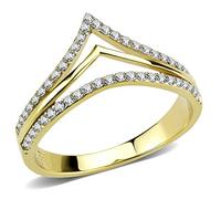 YourJewelleryBox Wishbone Gold Ring Band Stacking elegant Cubic Zirconia Womens Pretty Steel No Tarnish Stamped (M)