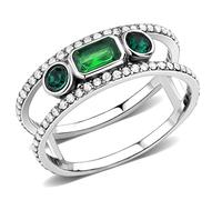 YourJewelleryBox Womens Stainless Steel Emerald Cut Bezel Set Open Ring STIMULATED Diamonds Size L A348
