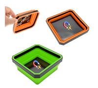 Yourkar 2 PCS Collapsible Magnetic Parts Tray, 4.5 Inch Foldable Magnetic Square Silicone Tray, Tool Tray Set with Double-Sided Magnetic Base for Screw Bolts Nuts Pins, Car Accessories (Green+Orange)
