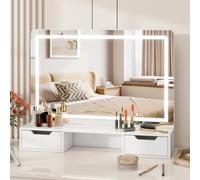 YOURLITE 82cm Hollywood Vanity Mirror with Dimmable LED Lights, 3 Lighting Modes, Touch Control, 2 Storage Drawers & Anti-Toppling Design, Tabletop Makeup Mirror