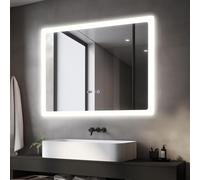 YOURLITE Bathroom Mirror with LED Light 800 x 1000 mm, Illuminated Wall Mounted Bathroom Mirror with Demister Pad, Anti-Fog Vanity Mirror, Dimmable LED Light, Touch Control, Time Display, IP44