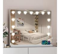 YOURLITE Hollywood Vanity Mirror with Lights, 58×45cm Lighted Makeup Mirror with 15 LED Light, 3 Lighting Modes, Heart-Shaped Design, Touch Screen Control, USB Type C, Tabletop & Wall Mounted