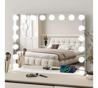 YOURLITE Hollywood Vanity Mirror with Lights, 80×62cm Makeup Mirror with 18 Dimmable LED Bulbs, 3 Light Modes, Time/Temp Display & Touch Sensor, USB/Type-C Ports, Tabletop & Wall Mounted for Bedroom