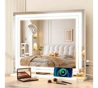 YOURLITE Vanity Mirror with Lights, 60x52cm LED Light Up Makeup Mirror | Dimmable 3 Colour Modes, USB & Type-C Charging Ports, Touch Control, Tabletop and Wall Mounted, Detachable 10x Magnification