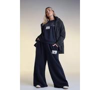 Yours Curve Blue '1978' Wide Leg Joggers - Women's - Plus Size Curve