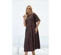 Yours Women's 2-In-1 Poplin Midi Dress in Chocolate | Size: 20