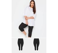 Yours for Good Curve 2-Pack Plus Size Cotton Soft Stretch Cropped High Waisted Leggings - Women's Yoga Workout Gym Black 38-40
