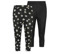 Yours 2 Pack Curve Black Daisy Print Cropped Leggings - Women's - Plus Size Curve