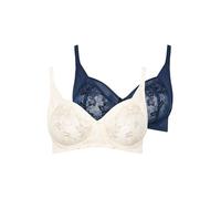 Yours 2 Pack Curve Blue & White Floral Embroidered Underwired Bras - Women's - Plus Size Curve