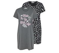 Yours 2 Pack Curve Grey 'Wake Me Up With Coffee' Nightdresses - Women's - Plus Size Curve