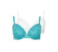 Yours Women's 2 Pack Floral Lace Embroidered Padded Bras in Blue | Size: 44DD Yours Blue 44DD