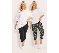 Yours 2 Pack Daisy Cropped Leggings In Black Black 34-36