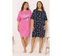 Yours Curve 2 Pack Cotton 'Disco Cowgirl' Nightdresses - Women's - Plus Size Curve Pink