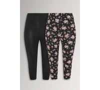 Yours 2 Pack Floral Cropped Leggings In Black Black