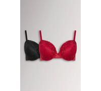 Yours Women's 2 Pack Floral Embroidered Padded Bras in Red | Size: 42F