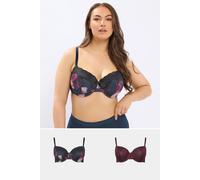 Yours 2 Pack Floral Print T-Shirt Bras In Dark Navy Dark Navy 46D