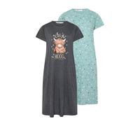 Yours Women's 2 Pack Grey 'Over The Mooon' Highland Cow Midaxi Nightdresses in Charcoal | Size: 26/28