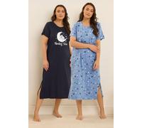 Yours 2 Pack 'koalaty Time' Midaxi Nightdresses In Dark Navy Dark Navy 34-36