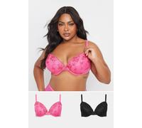 Yours 2 Pack Lace Embroidered Padded Bras In Black Black 40D