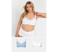 Yours 2 Pack & White Cotton Lace Trim Non-Padded Non-Wired Bralettes - Women's - Plus Size Curve