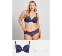 Yours 2 Pack Lace Trim Padded Bras In Blue Blue 46D