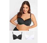 2 Pack Lace Trim T-Shirt Bras Yours Black 38H