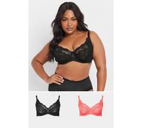 Yours 2 Pack Lace Underwired Bras In Black Black 38C