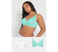 Yours 2 Pack Lace Underwired Mesh Bras In Blue Blue 40E