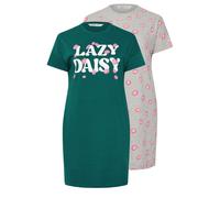 Yours 2 Pack 'lazy Daisy' Nightdresses In Green Green 34-36