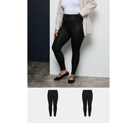 YOURS FOR GOOD 2 Pack Curve Cotton Stretch Leggings - Women's Black