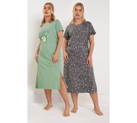 Yours Curve 2 Pack 'Let's Avocuddle' Slogan Printed Nightdresses - Women's - Plus Size Curve Light Green