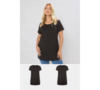 Yours 2 Pack Longline T-Shirts In Black Black 22-24