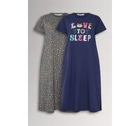 Yours Women's 2 Pack 'Love To Sleep' Midaxi Nightdresses in Dark Navy | Size: 18-20 Yours Dark Navy 18-20