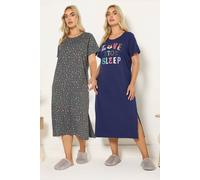 Yours 2 Pack 'love To Sleep' Midaxi Nightdresses In Dark Navy Dark Navy 34-36