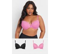 Yours 2 Pack Curve & Pink Mesh Padded Plunge Bras - Women's - Plus Size Curve
