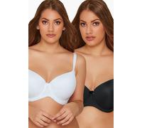 Yours 2 Pack Moulded T-Shirt Bras In Black Black 42DD
