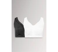 Yours 2 Pack Black & White Non Padded Front Fastening Lace Trim Bras - Women's - Plus Size Curve