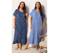 Yours Women's 2 Pack Printed Midaxi Nightdresses in Blue | Size: 14-16 Yours Blue 14-16