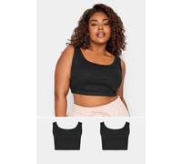 Yours Curve 2 Pack Ribbed Crop Tops - Women's - Plus Size Curve Black