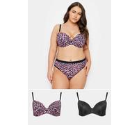 Yours 2 Pack Curve & Black Leopard Print T-Shirt Bras - Women's - Plus Size Curve