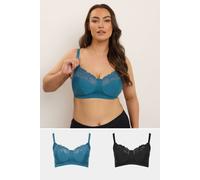 Yours 2 Pack Underwired Lace Bras In Teal Teal 40DD